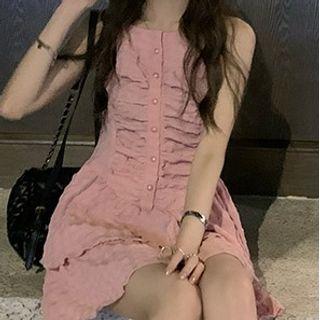 Spaghetti Strap Layered Mini A-line Dress Pink - One Size