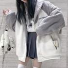 Raglan Sleeve Embroidered Fleece Zip-up Jacket