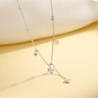 Sterling Silver Rhinestone Heart Necklace  - Necklace