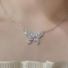 Rhinestone Butterfly Necklace Silver - One Size