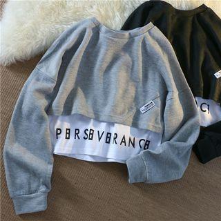 Mock Two-piece Lettering Crop Sweatshirt
