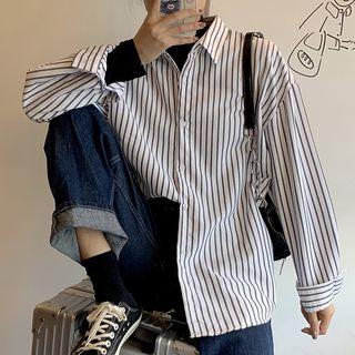 Oversize Pinstripe Long-sleeve Shirt White - One Size