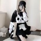 Panda Mock Two-piece Color-block Sweater