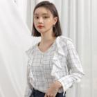 Ruffle-trim Graph-check Blouse