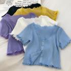 Single Breasted Ruffle Trim Short-sleeve Top