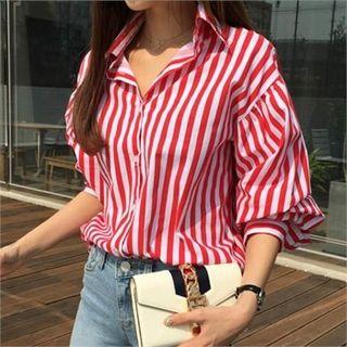 Balloon-sleeve Stripe Shirt