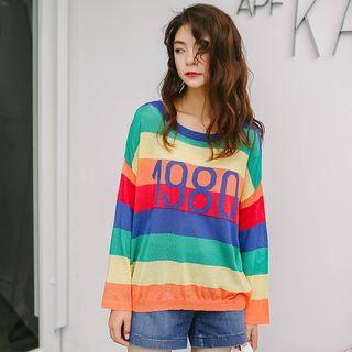 Number Print Striped Sweater