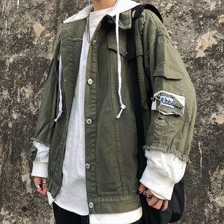 Mock Two-piece Hooded Zip Cargo Jacket