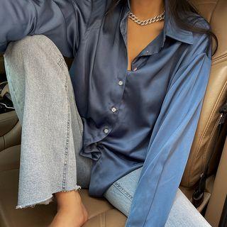 Plain Drop-shoulder Satin Shirt