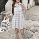 Check 3/4-sleeve Loose-fit Dress