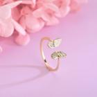 925 Sterling Silver Rhinestone Butterfly Open Ring Rs509 - Gold - One Size