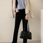 Stand-collar Zip-up Faux-leather Jacket One Size