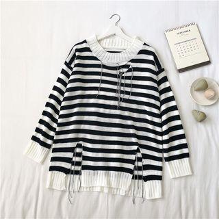 Striped Ripped Sweater White - One Size
