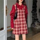 Mock Two-piece Plaid Mini A-line Dress As Shown In Figure - One Size