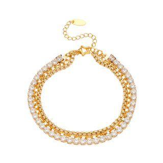 Rhinestone Alloy Layered Bracelet 1 Pc - Gold - One Size