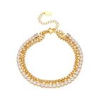 Rhinestone Alloy Layered Bracelet 1 Pc - Gold - One Size