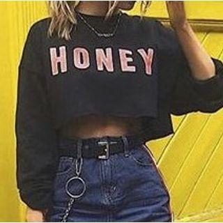 Long-sleeve Lettering Print Cropped Sweatshirt