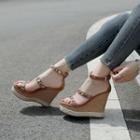 Genuine Leather Embellsihed Wedge-heel Sandals