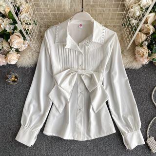 Long-sleeve Embellished Bow Shirt
