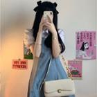 Mock Two-piece Panel Short-sleeve Denim Dress