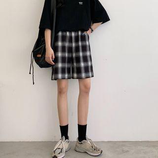 Plaid Straight-fit Shorts Black - One Size