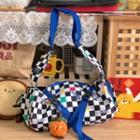 Checkerboard Cartoon Print Crossbody Bag With 2 Pcs Brooch - Checkerboard - Black & White - One Size