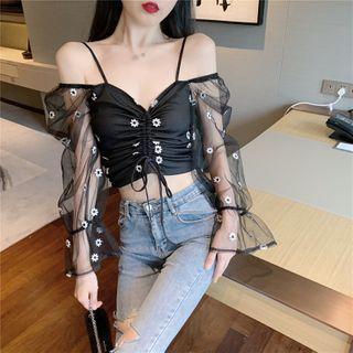 Cold Shoulder Floral Embroidery Top