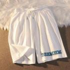 Letter Embroidered Ribbed Shorts