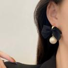 Bow Fabric Faux Pearl Dangle Earring 1 Pair - E4320 - 925 Silver - Black & White - One Size