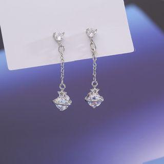 Planet Rhinestone Sterling Silver Dangle Earring 1 Pair - Silver - One Size