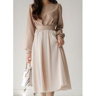 Tie-waist Crystal-pleated Long Dress