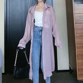 Long Light Shirt Jacket Purple - One Size