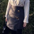 Buttoned Stripe Wool Blend Asymmetric Miniskirt