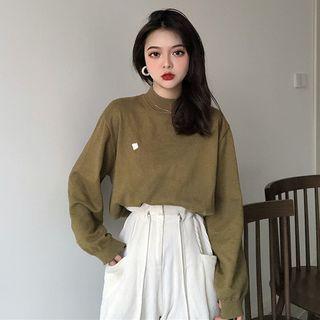 Mock-neck Sweater With Scarf / Corduroy Wide Leg Pants