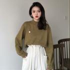 Mock-neck Sweater With Scarf / Corduroy Wide Leg Pants
