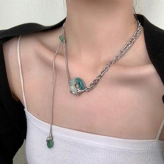 Faux Gemstone Pendant Stainless Steel Choker