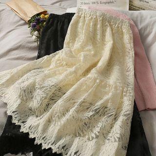 Embroidered Lace Midi Skirt