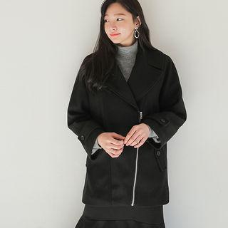 Wide-lapel Diagonal-zip Jacket