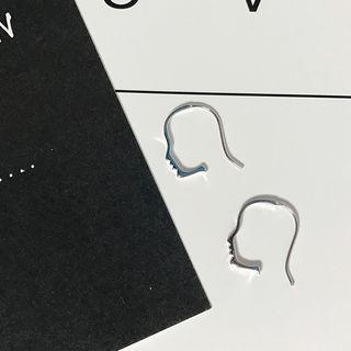 925 Sterling Silver Face Contour Stud Earring 1 Pair - Silver - One Size