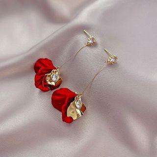 Rhinestone Alloy Petal Dangle Earring 1 Pair - 925 Silver Needle - Red - One Size