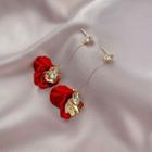 Rhinestone Alloy Petal Dangle Earring 1 Pair - 925 Silver Needle - Red - One Size