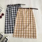 Color-block Check High-waist Skirt