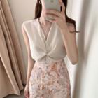 Twisted Sleeveless Blouse / Midi A-line Skirt