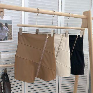 Asymmetrical Zip Mini Fitted Skirt