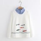 Fish Print Collared Sweatshirt