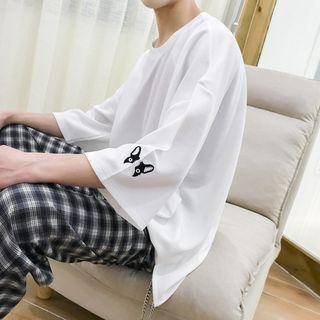 Dog Embroidered 3/4-sleeve T-shirt