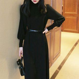 Lantern-sleeve Knit Midi Sheath Dress
