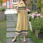 Spaghetti-strap Tie-front Pattern Long Dress