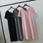 Plain Short-sleeve Strappy Midi A-line T-shirt Dress