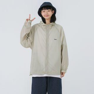 Printed Letter Oversize Hooded Zip Jacket